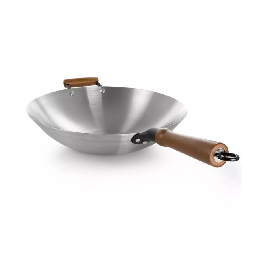 Oster Sangerfield 137514.01 14" Stainless Steel Flat Bottom Wok with Wooden Handles - Silver