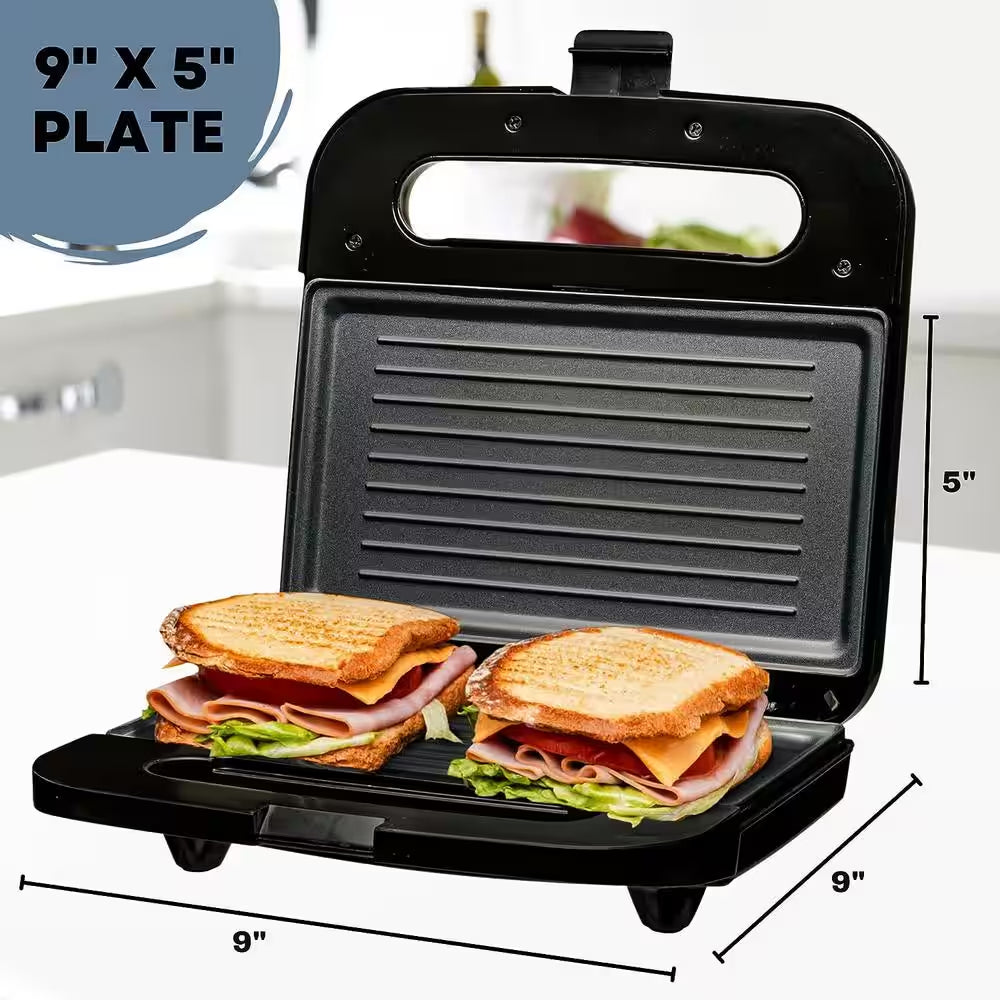 Ovente 750-Watt Panini Press with Non-Stick Hot Plates - Black