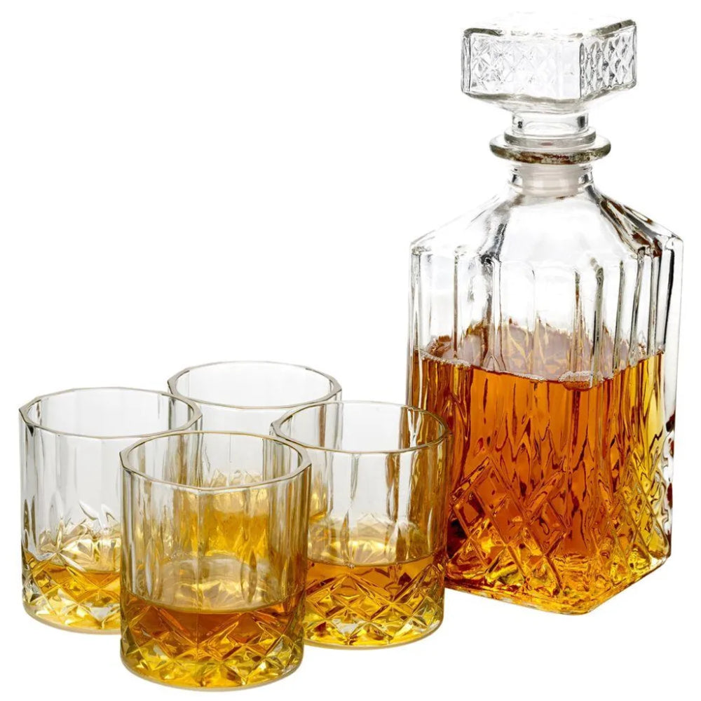 Koopman Decanter and Glasses 5-Piece Set, Clear