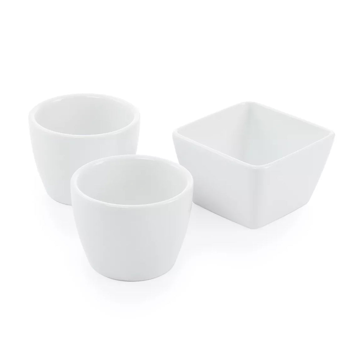 Juego de platos para aperitivos de cerámica fina Gibson Elite Gracious Dining con base de madera de acacia (4 piezas), color blanco