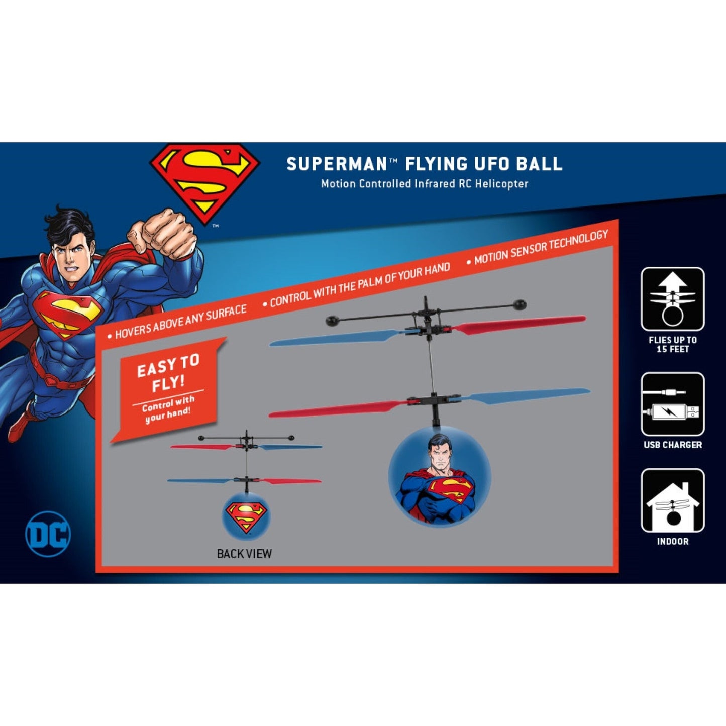 Helicóptero con forma de ovni de Superman de la Liga de la Justicia de DC con infrarrojos de World Tech Toys