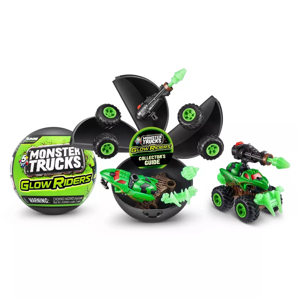 Zuru 5 Surprise Monster Trucks Glow Riders Series 2 Miniature Mystery Collectible Capsules