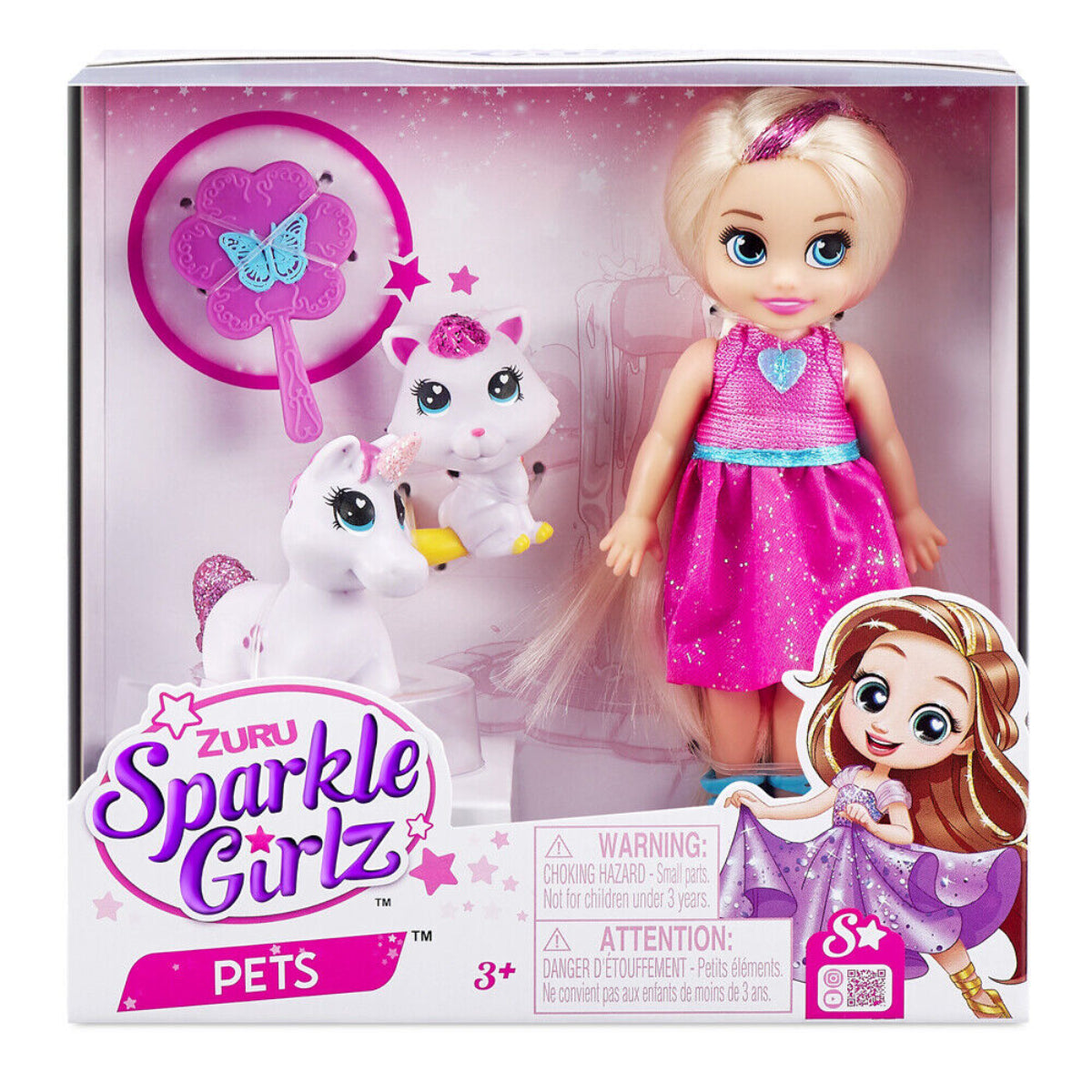 Muñeca de moda Sparkle Girlz de 4,7" con mascotas (variedad)