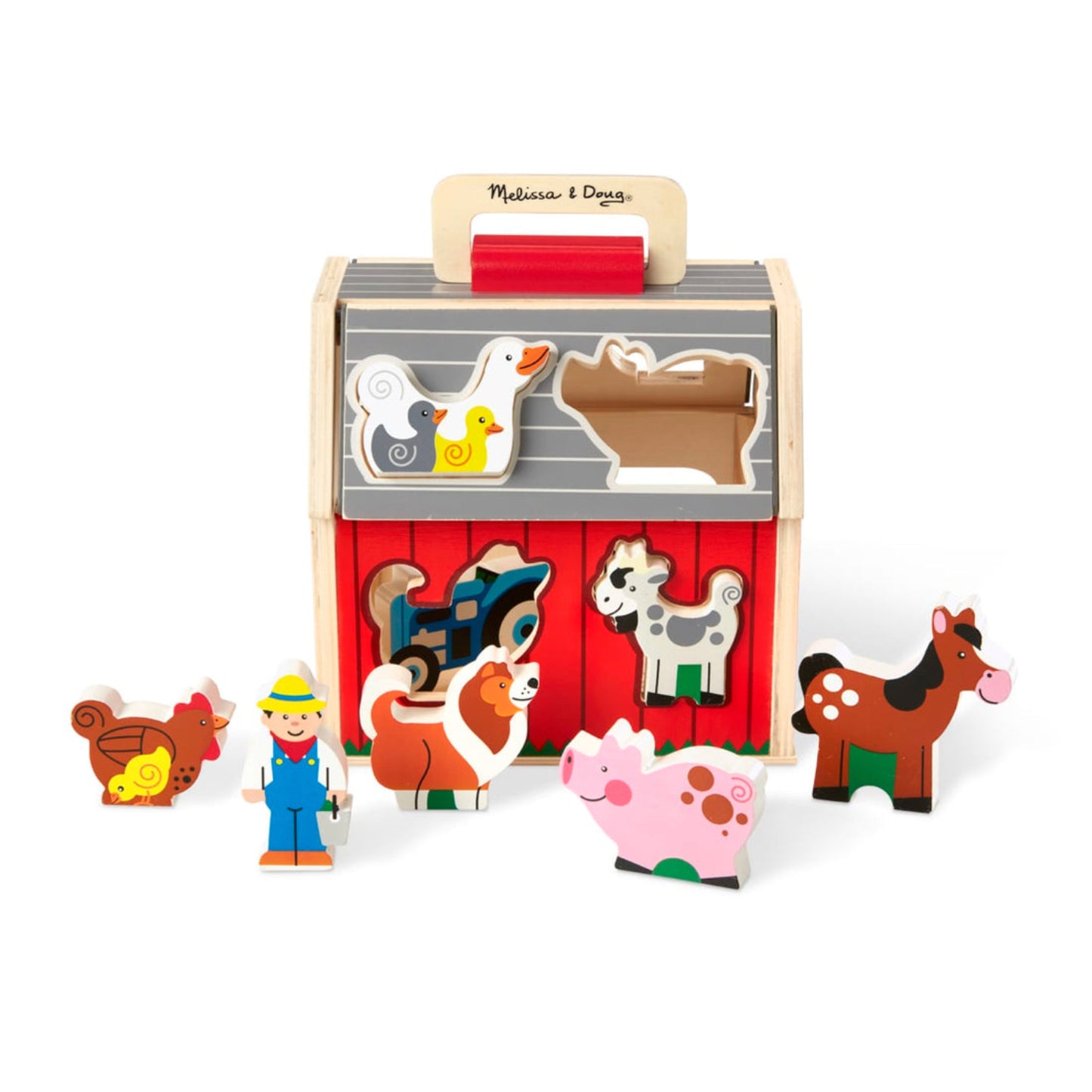 Melissa & Doug Take-Along Wooden Sorting Barn with Flip-Up Roof and Handle