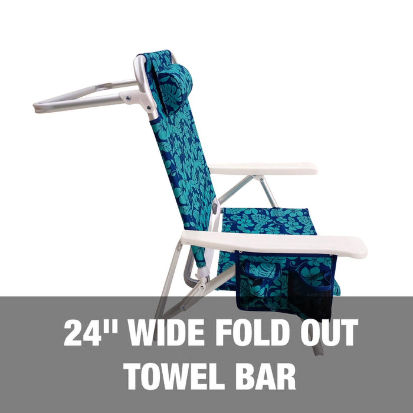 Bliss Hammocks Folding Beach Chair with Towel Rack and Side Pocket - Blue Flowers