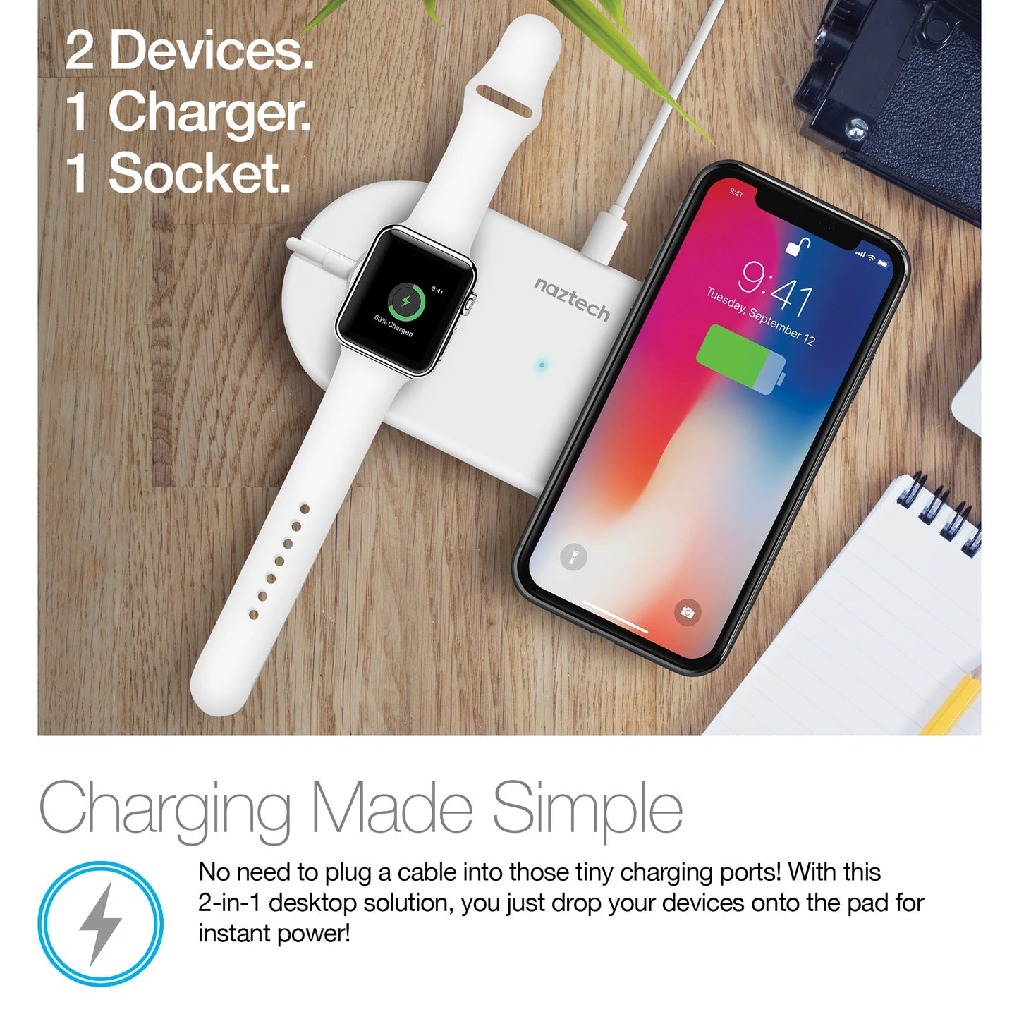 Naztech Power Pad Duo Qi Wireless Fast Charger - White
