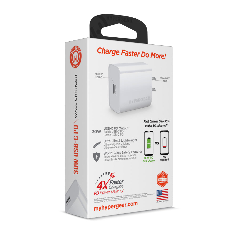 Cargador de pared rápido HyperGear USB-C PD de 30 W con PPS (blanco)