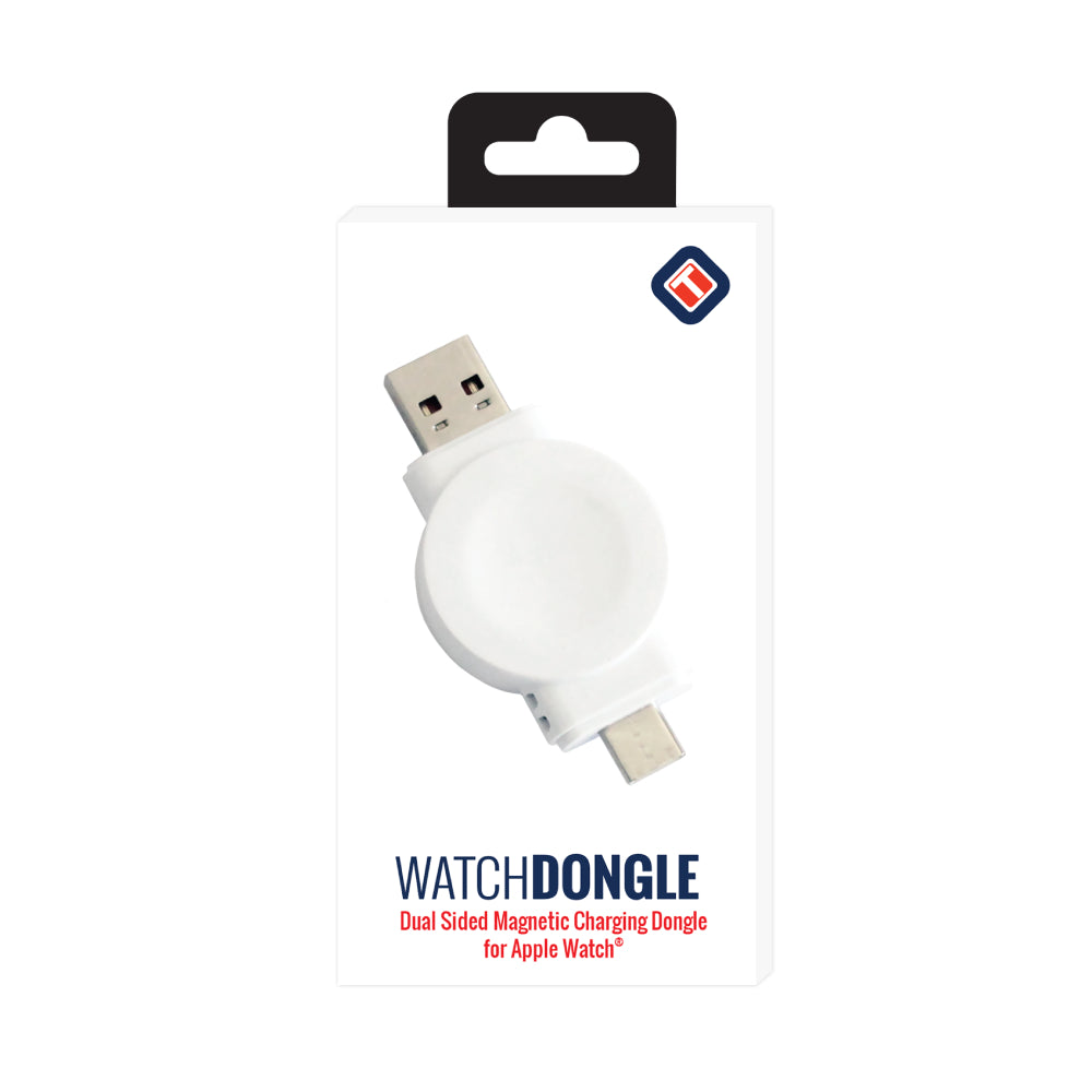 Tekya Dual Sided Magnetic Apple Watch Charging Dongle with USB-C and USB-A Port - White