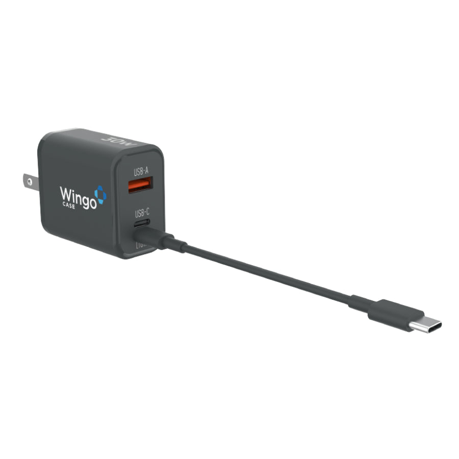 WingoCase 30 W GaN Wall Charger and Usb C to Lightning Cable - Black