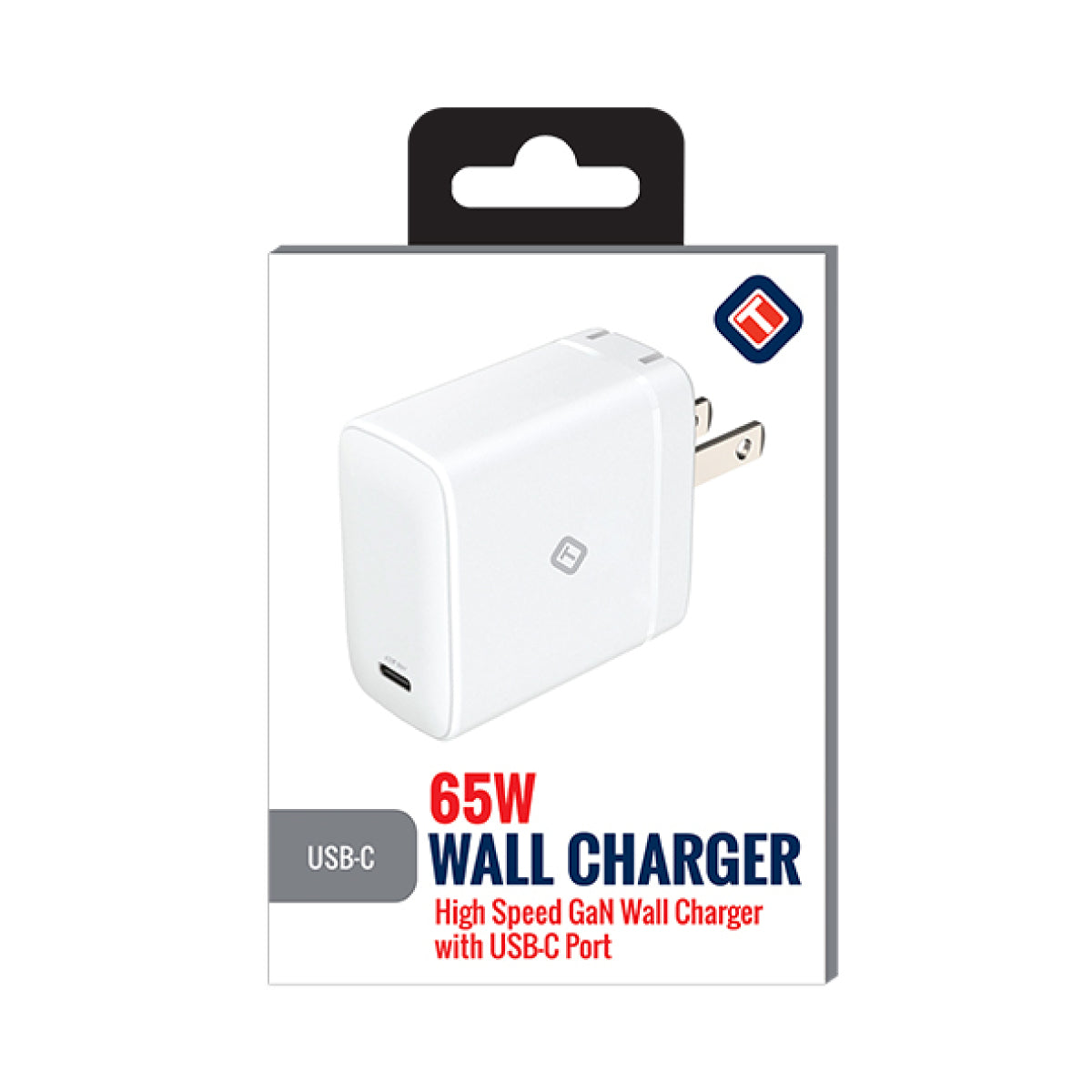 Cargador de viaje USB-C GaN de 65 W de Tekya, color blanco