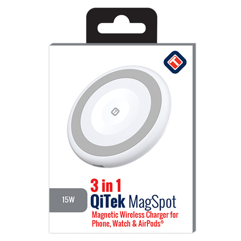 Tekya Qitek 3-in-1 Magspot Magnetic Wireless Charger for Phone, Apple Watch & Airpod - White