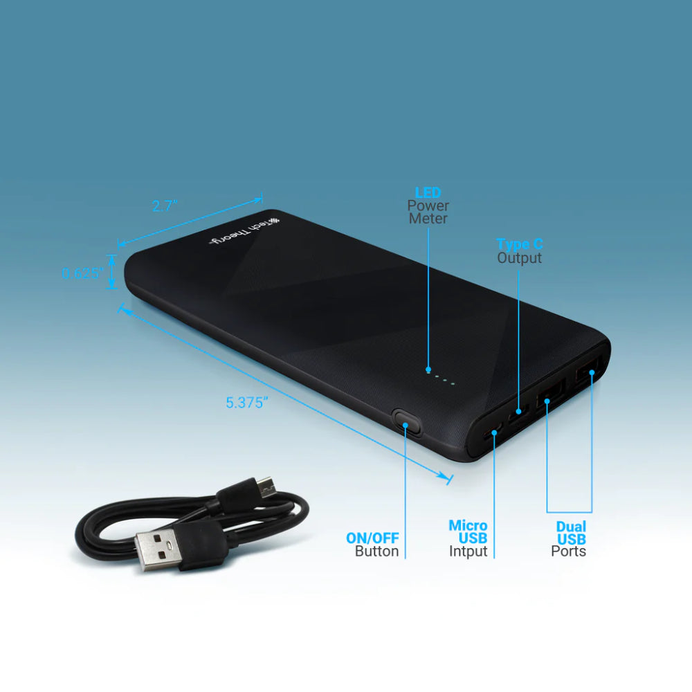 Tech Theory PowerBoost 10000 mAh Dual USB Portable Powerbank - Black