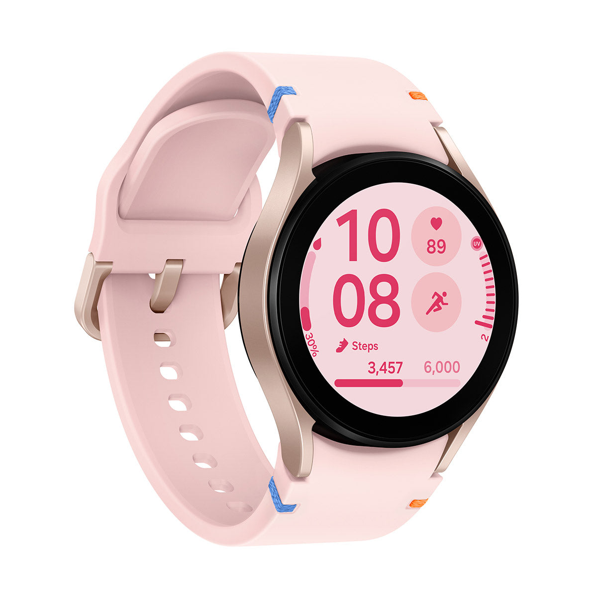 Reloj inteligente Samsung Galaxy Watch FE de 40 mm con caja de aluminio dorada y correa deportiva rosa - Bluetooth