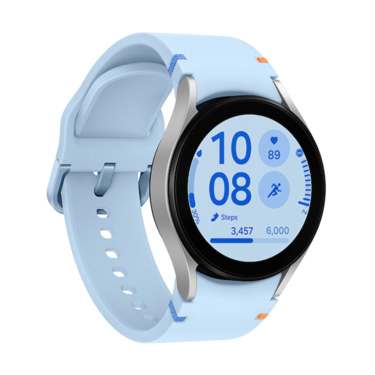 Reloj inteligente Samsung Galaxy Watch FE de 40 mm con caja de aluminio plateada y correa deportiva azul - Bluetooth