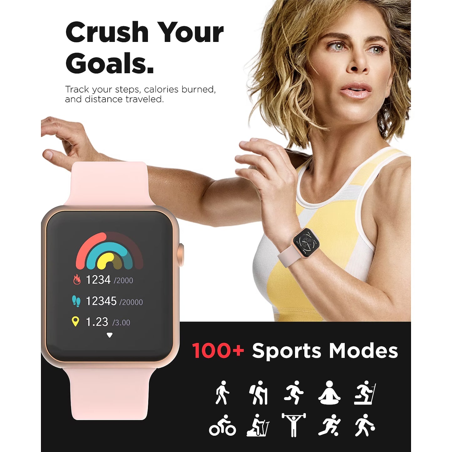 iTouch Air 4 Jillian Michaels Women's 41mm Rose Metal Alloy Case Smartwatch with Pink Silicone Strap - Bluetooth