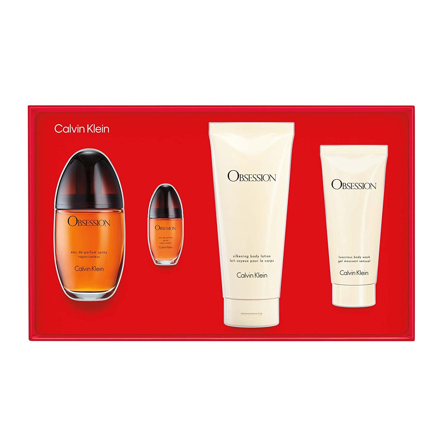 Set de regalo festivo de eau de parfum en spray para mujer Obsession de Calvin Klein (4 piezas)