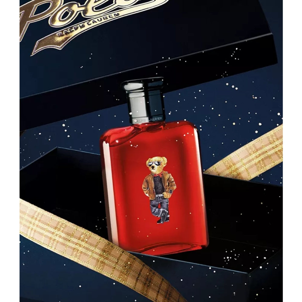 Ralph Lauren Polo Red Eau de Parfum para hombre de 4,2 oz Edición limitada Bear Spray