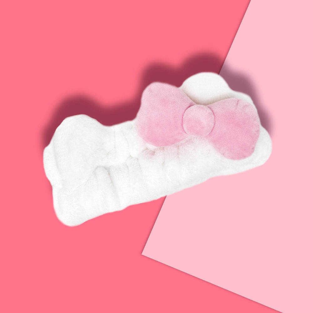 The Creme Shop Plush Spa Headband with Hello Kitty's Signature Bow - Pink/White