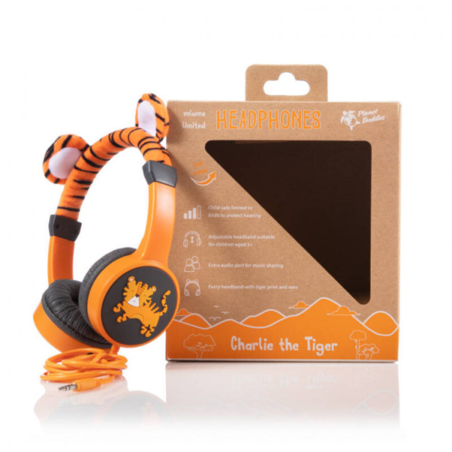 Auriculares con cable supraurales para niños peludos Planet Buddies 39091 - Charlie el tigre