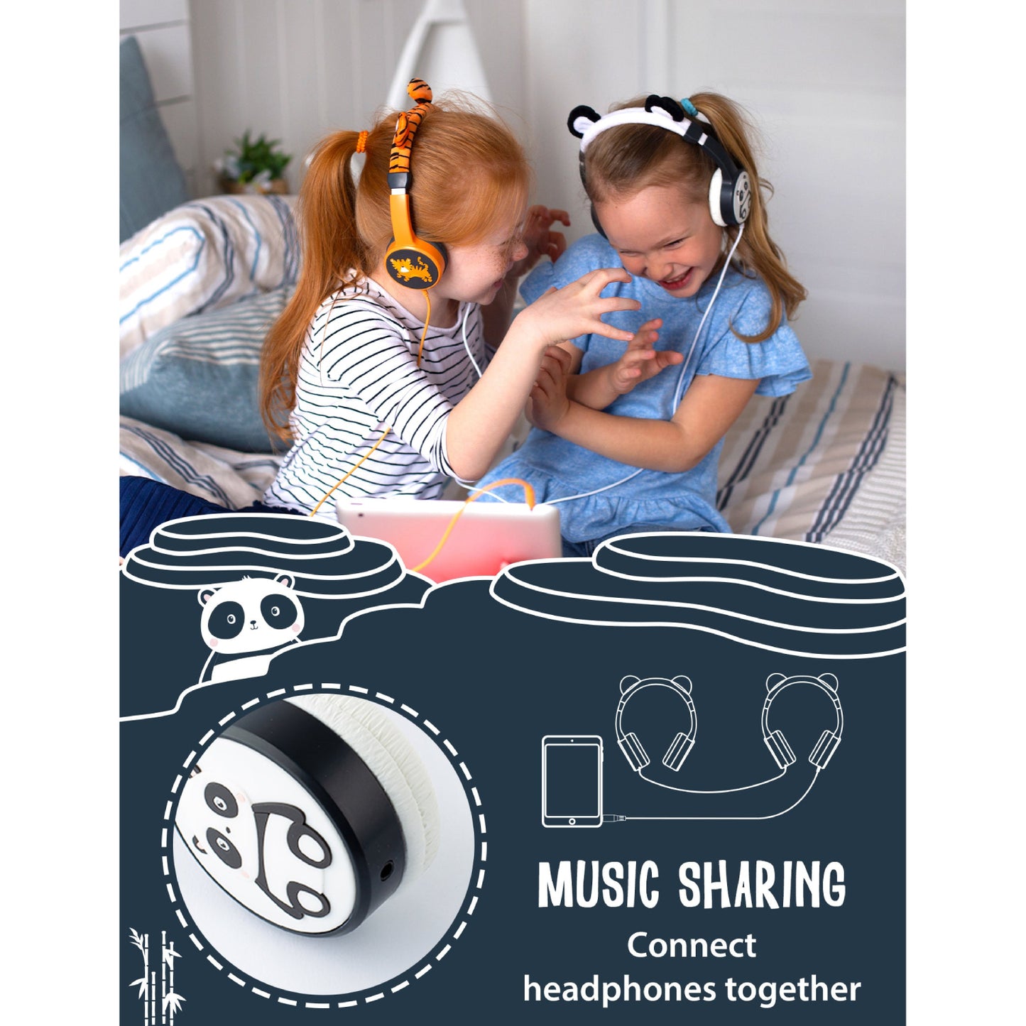 Auriculares con cable supraaurales para niños peludos Planet Buddies 39092 - Pippin el Panda