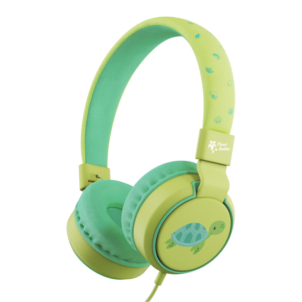 Auriculares supraurales con cable Planet Buddies Turtle, color verde