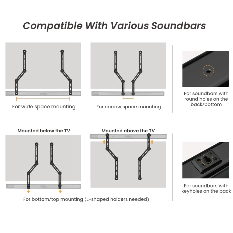 Screengrip SB-70L Mounts for Universal Soundbar - Matte Black