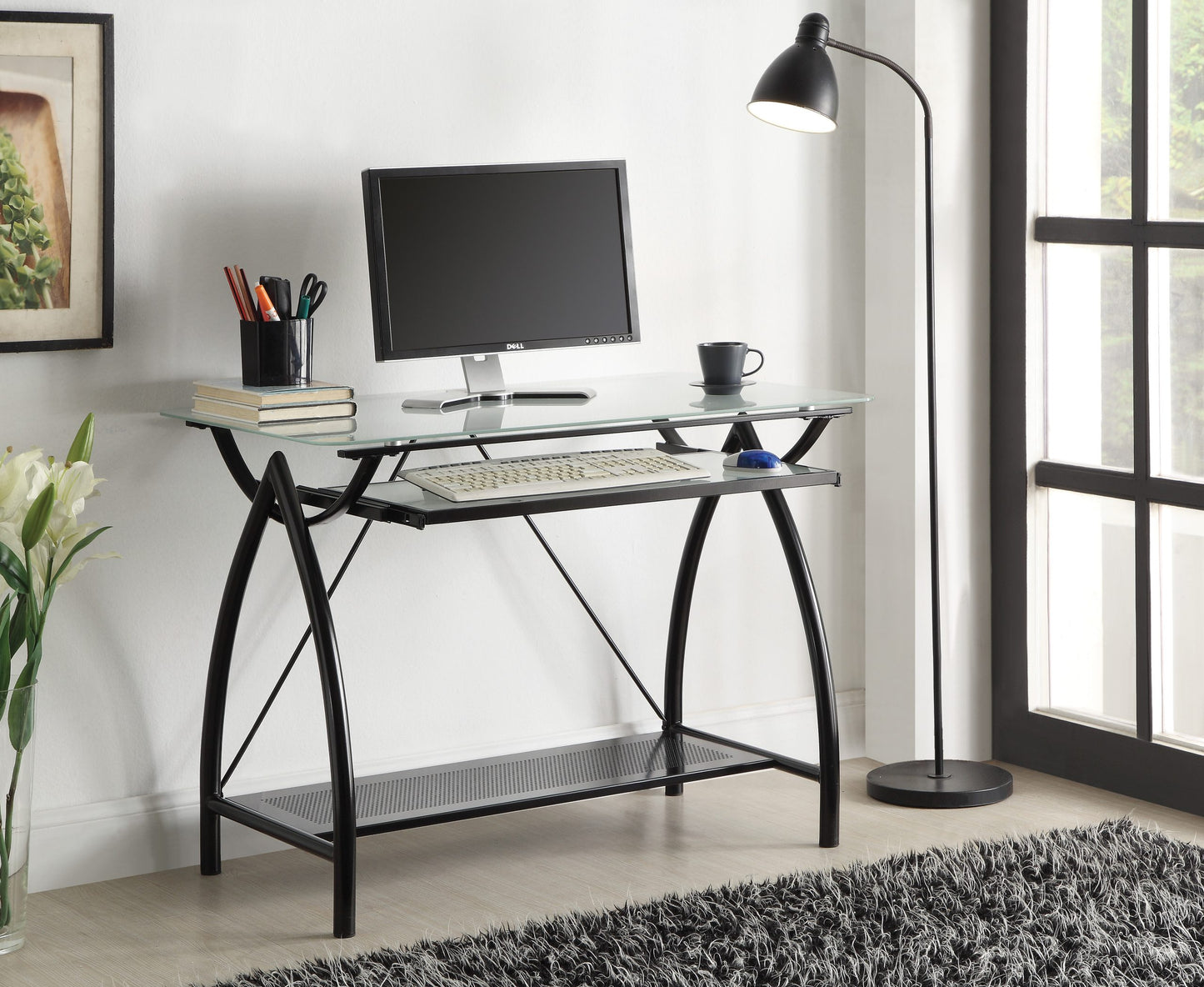 Newport 39.75" Computer Desk with Lower Storage Shelf by OSP Designs - Black/Transparent