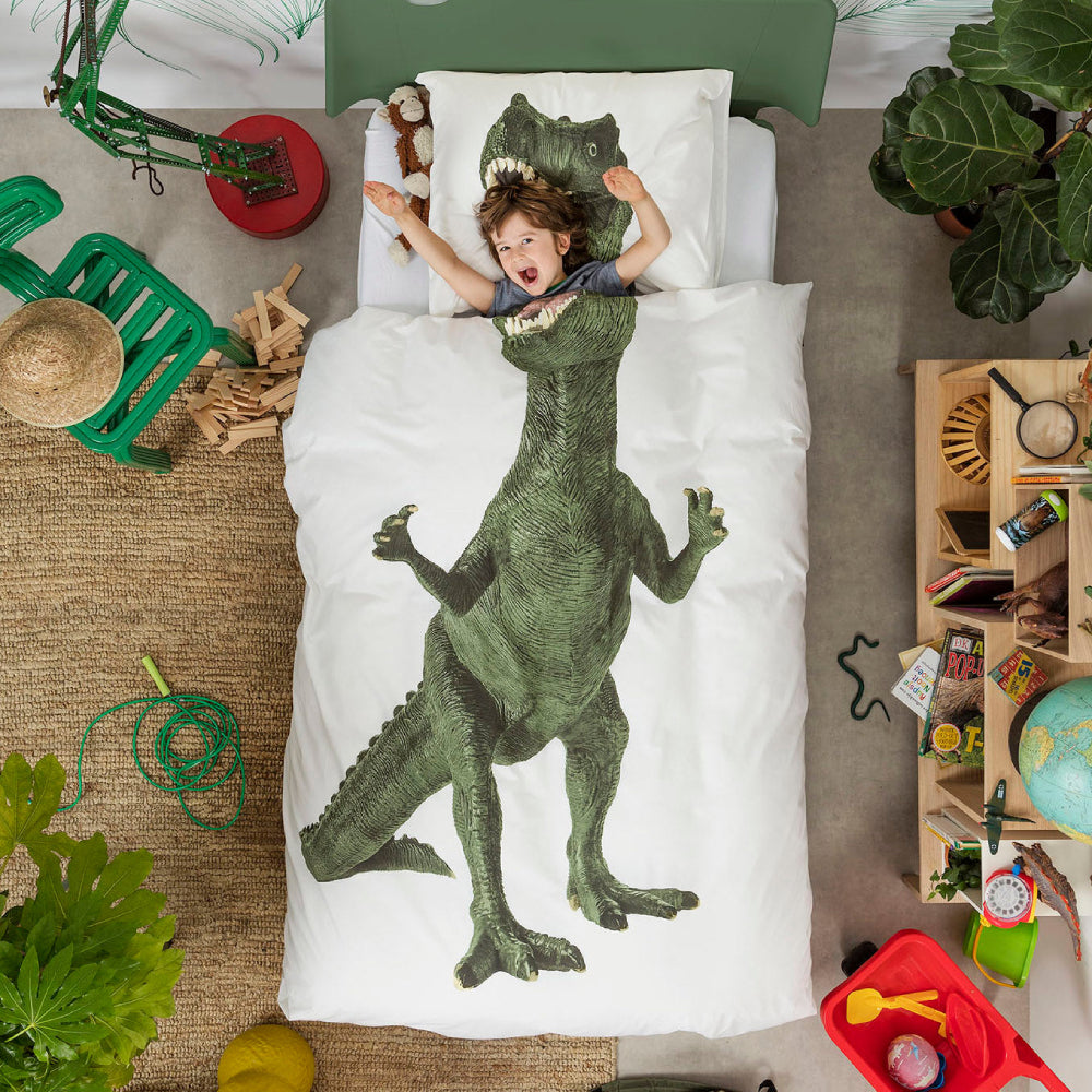 Juego de funda de edredón de dinosaurio de 2 piezas tamaño doble Snurk - Blanco/verde