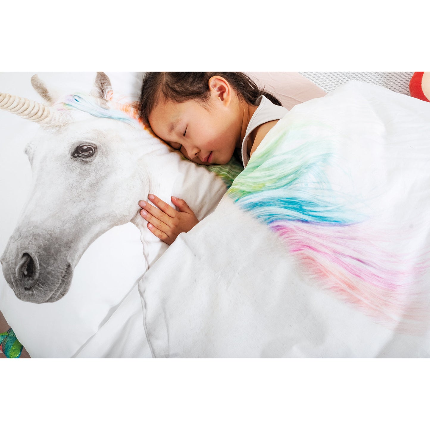 Juego de funda nórdica de dos piezas con diseño de unicornio de Snurk, tamaño doble, blanco y multicolor
