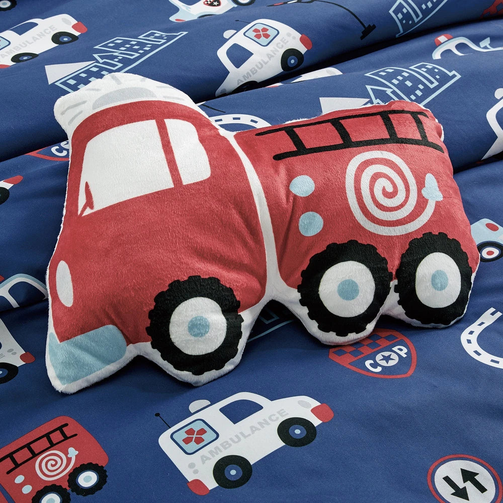 Esca Firetruck Twin Size 3-Piece Comforter Set - Blue