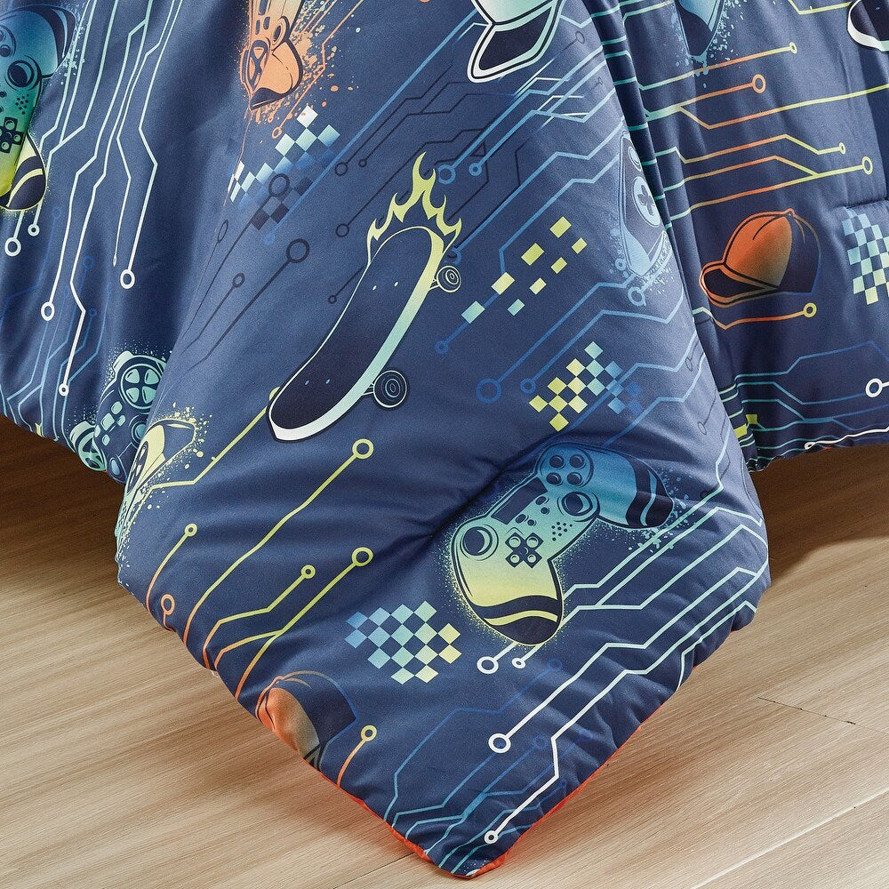 Esca GameBoy Twin Size 3-Piece Comforter Set - Blue