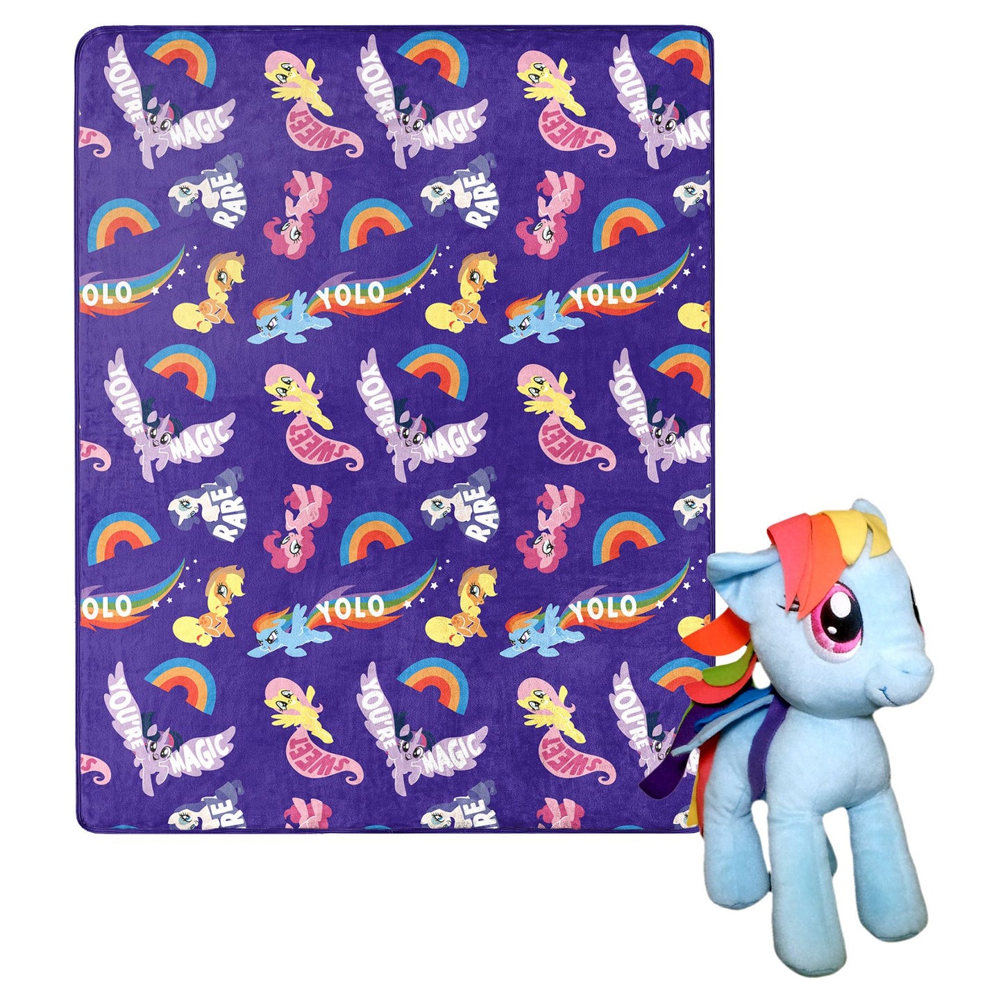 Northwest Hasbro My Little Pony, lindo juego de almohada y manta de tacto sedoso con el personaje Rainbow Dash, morado