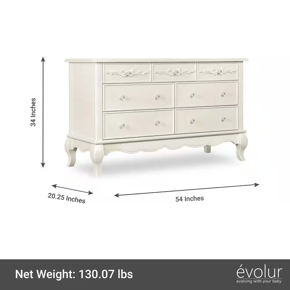 Aurora 54" Double Dresser with 7 Drawers by Evolur - Ivory