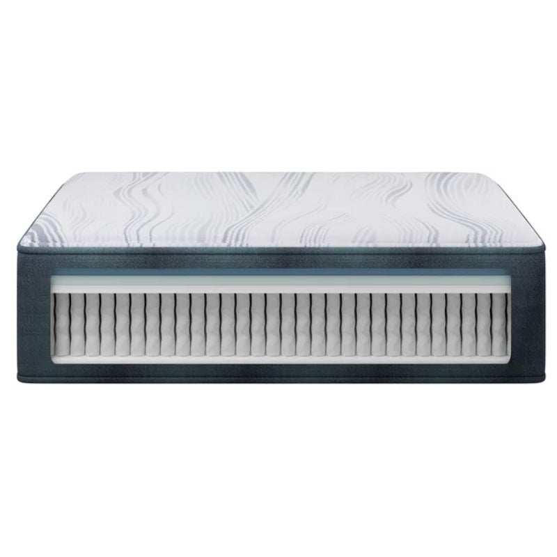 Colchón híbrido tamaño king Beautyrest Harmony Driftwood Bay con parte superior ajustada, firme, color gris y blanco