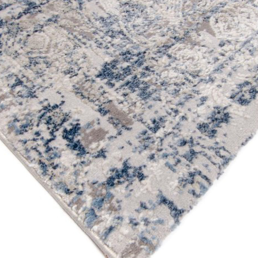 Tufan 5' 3" x 7' 7" Bella-01 Power Loomed Rectangle Rug in Polyester and Polypropylene - Silver/Blue