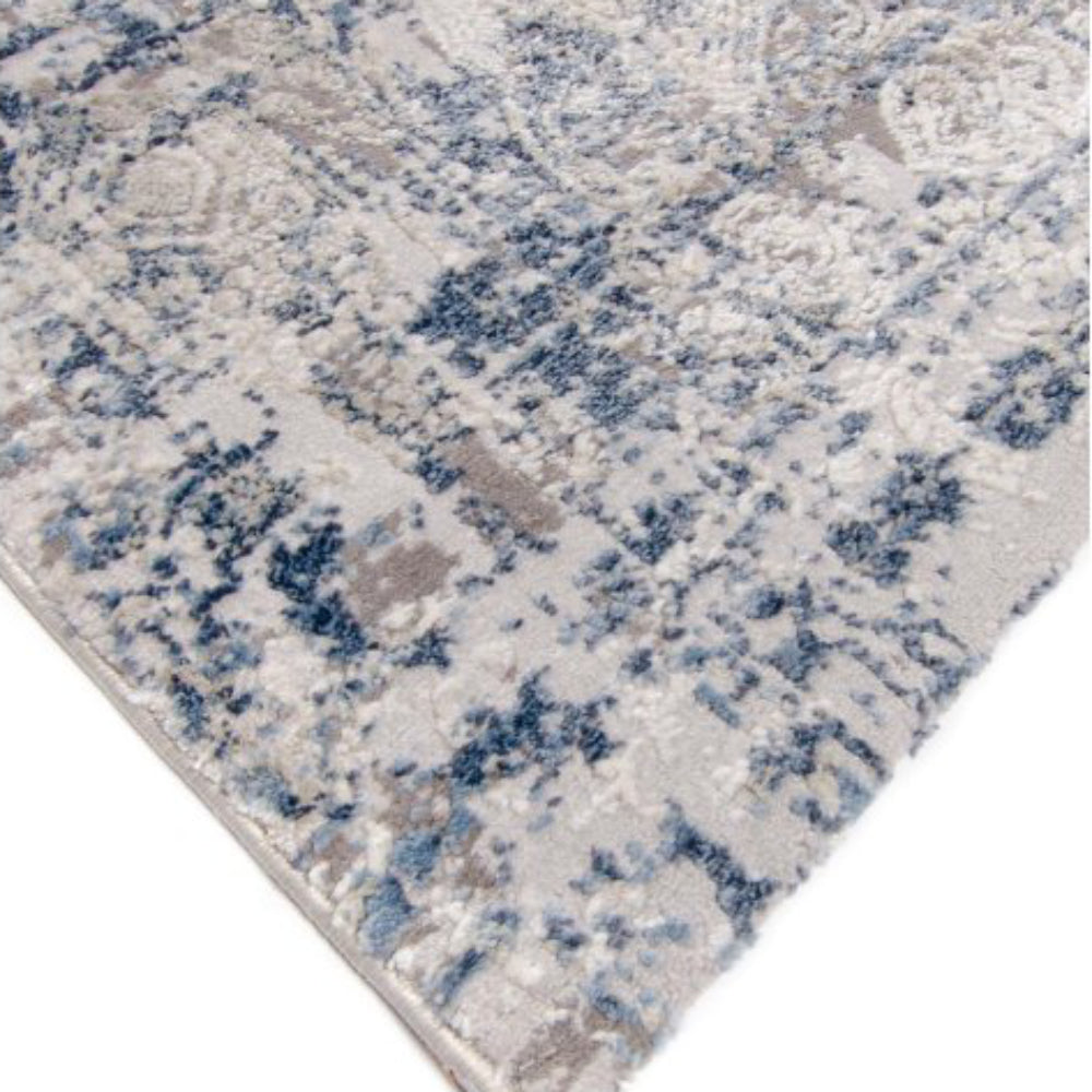 Tufan 5' 3" x 7' 7" Bella-01 Power Loomed Rectangle Rug in Polypropylene - Silver/Blue