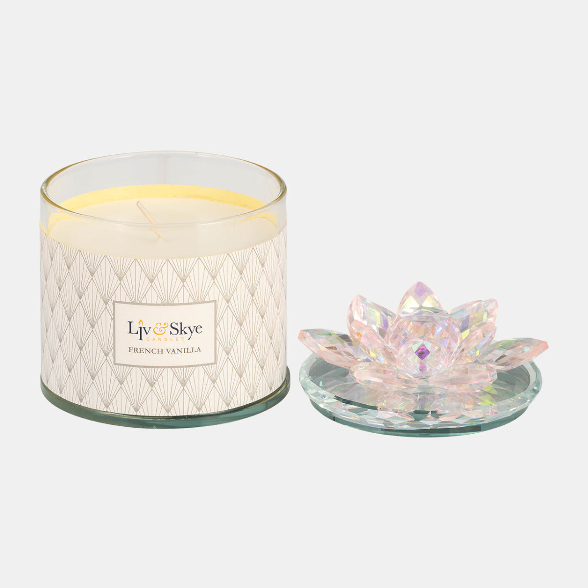 Sagebrook Home Contemporary 5" Crystal French Vanilla Lotus Candle - Pink