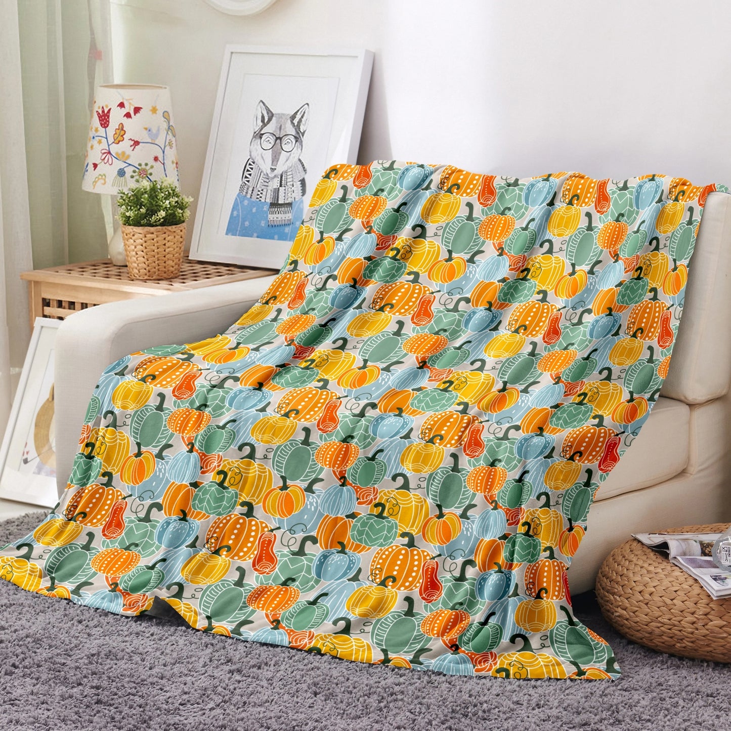 Spirit Linen 50'' x 70'' Oversized Plush Holiday Throw Blanket - Harvest Gray Pumpkin