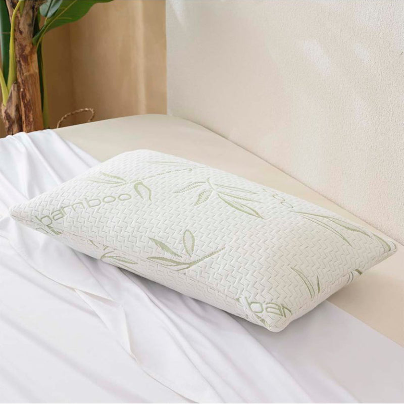 Spirit Linen Bamboo Memory Foam Pillow - White/Light Green Leaves