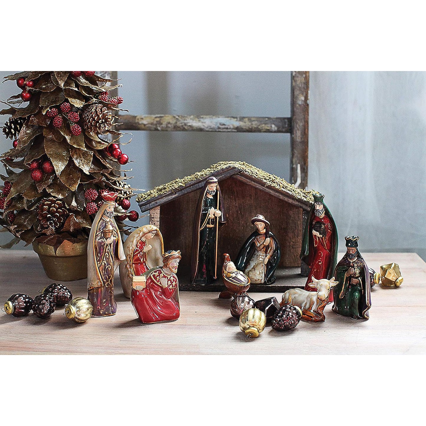 Creative Co-Op Ceramic Nativity 9-Piece Set