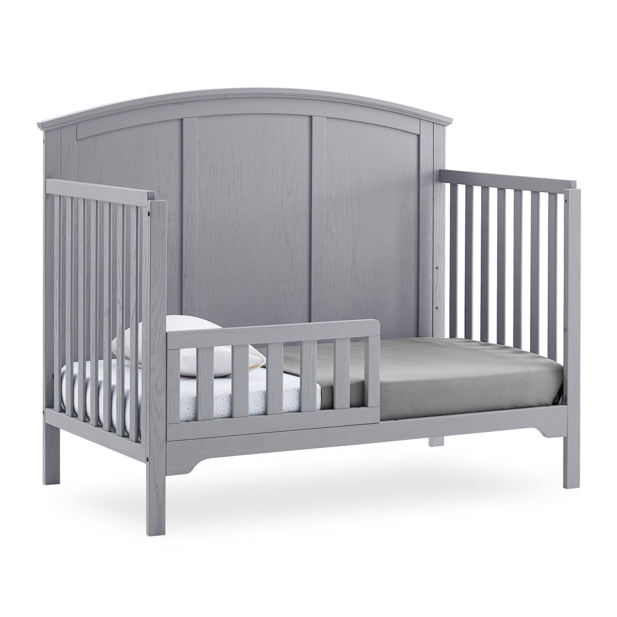 Cuna convertible de madera 6 en 1 con parte superior curvada en gris Sweet Beginnings de Delta Children