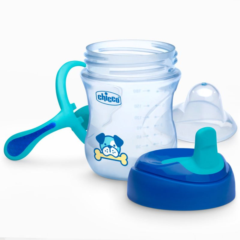 Vaso para bebé Chicco de 7 oz, semiblando, con boquilla resistente a mordidas, 6 meses o más, color azul