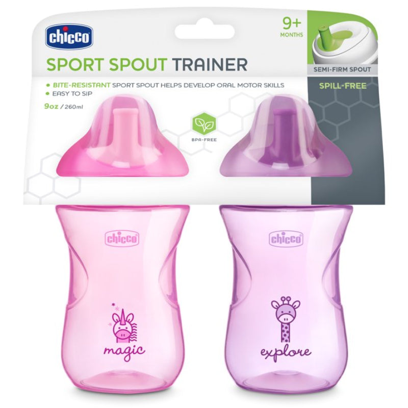 Vaso para bebé con boquilla deportiva de 9 oz de Chicco, 9 meses en adelante (juego de 2) - Rosa/lavanda