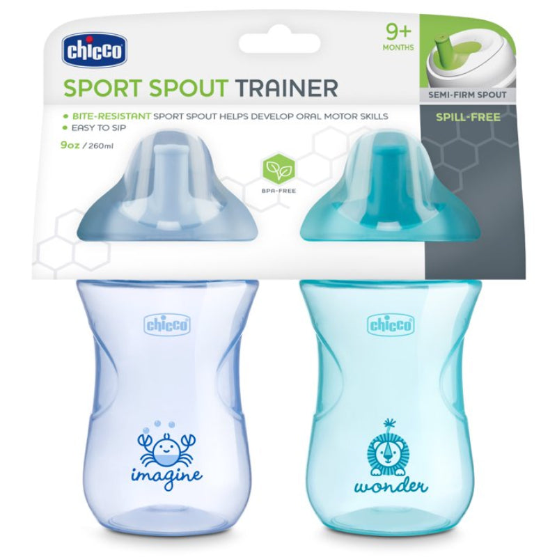 Chicco 9oz Sport Spout Trainer Sippy Cup, 9+ Months (Set of 2) - Blue/Teal