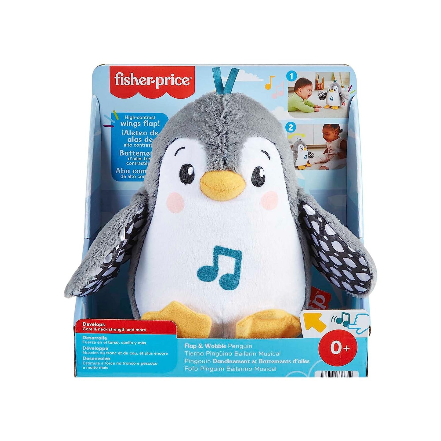 Peluche de pingüino con movimiento oscilante y con 9" de Fisher-Price, color negro y blanco