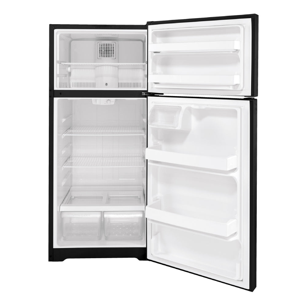 Refrigerador GE GTS17DTNRBB de 16,6 pies cúbicos con congelador superior, color negro 