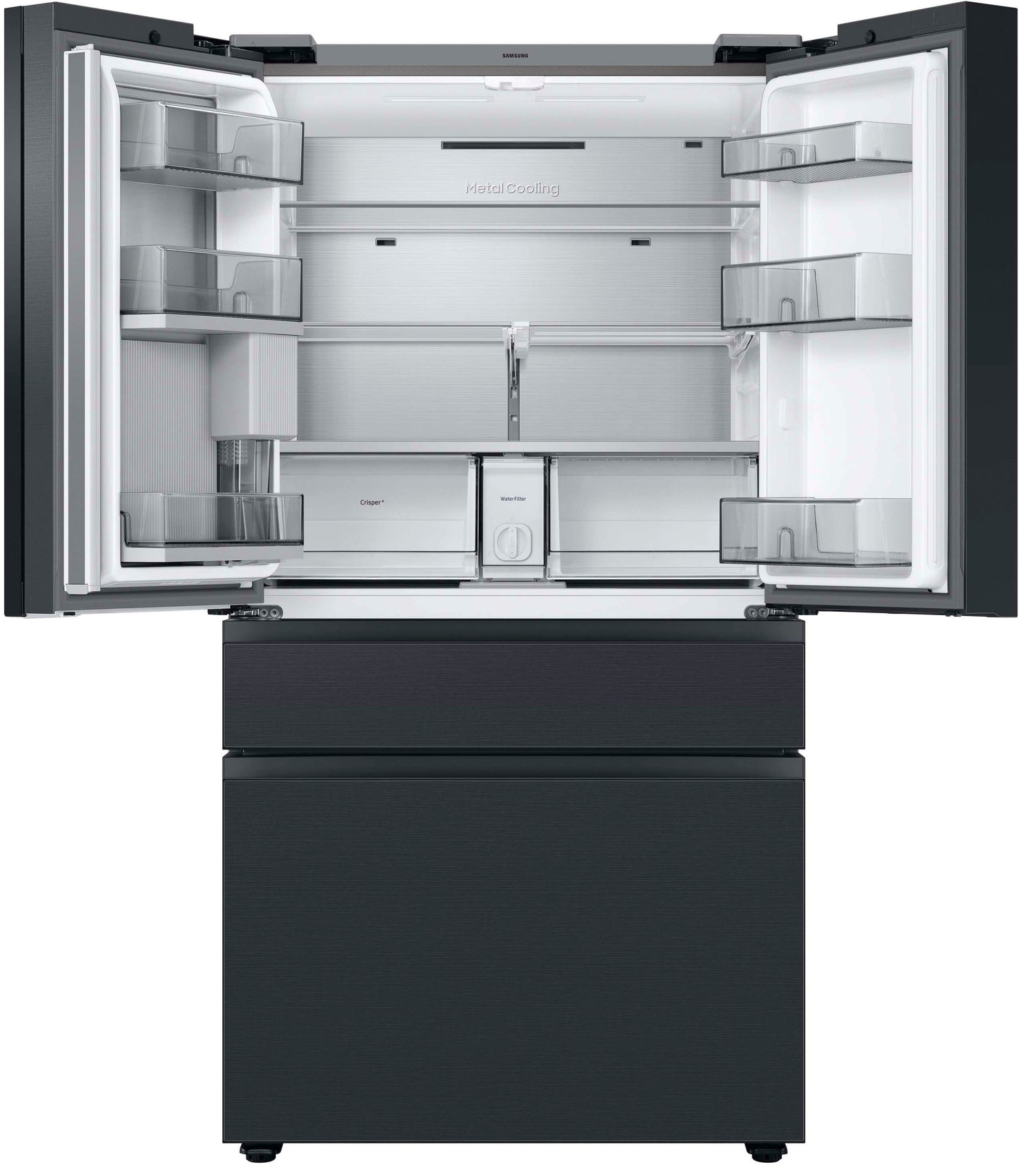 Samsung - Refrigerador inteligente BESPOKE de 29 pies cúbicos, 4 puertas y puertas francesas con Family Hub - Acero negro mate