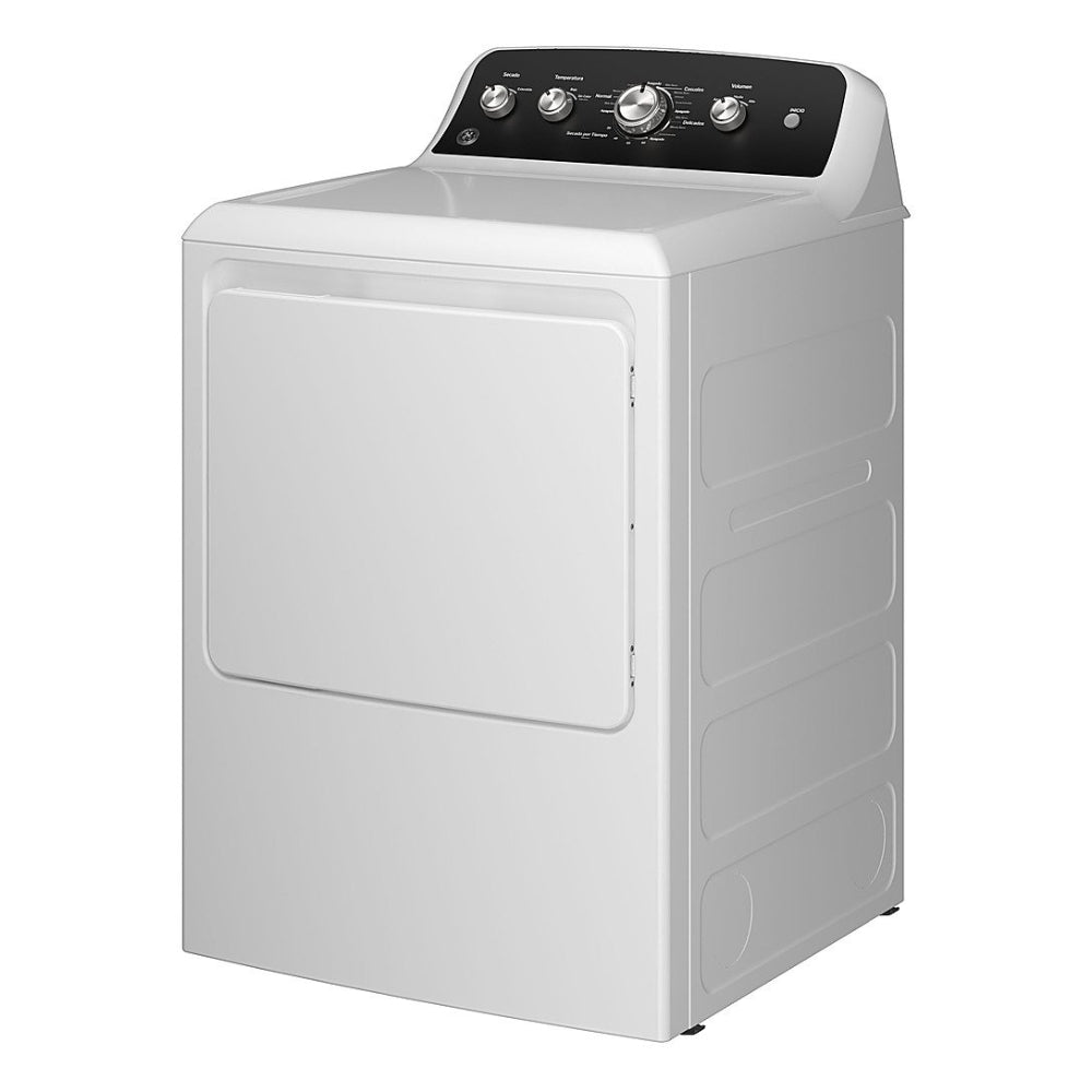 GE - 7.2 Cu. Ft. Electric Dryer with Spanish Control Panel - White with Matte Black