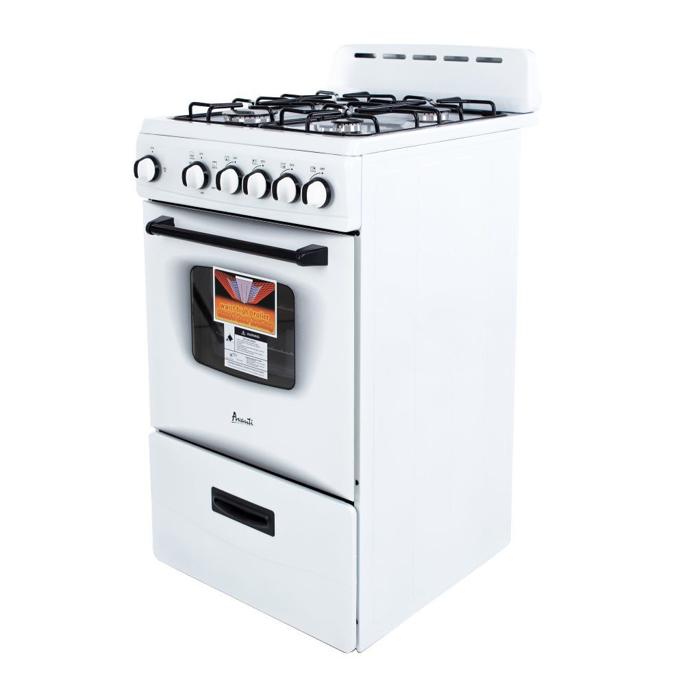 Avanti GR2011CW 20" Freestanding Gas Range with 2.1 Cu. Ft Oven, White