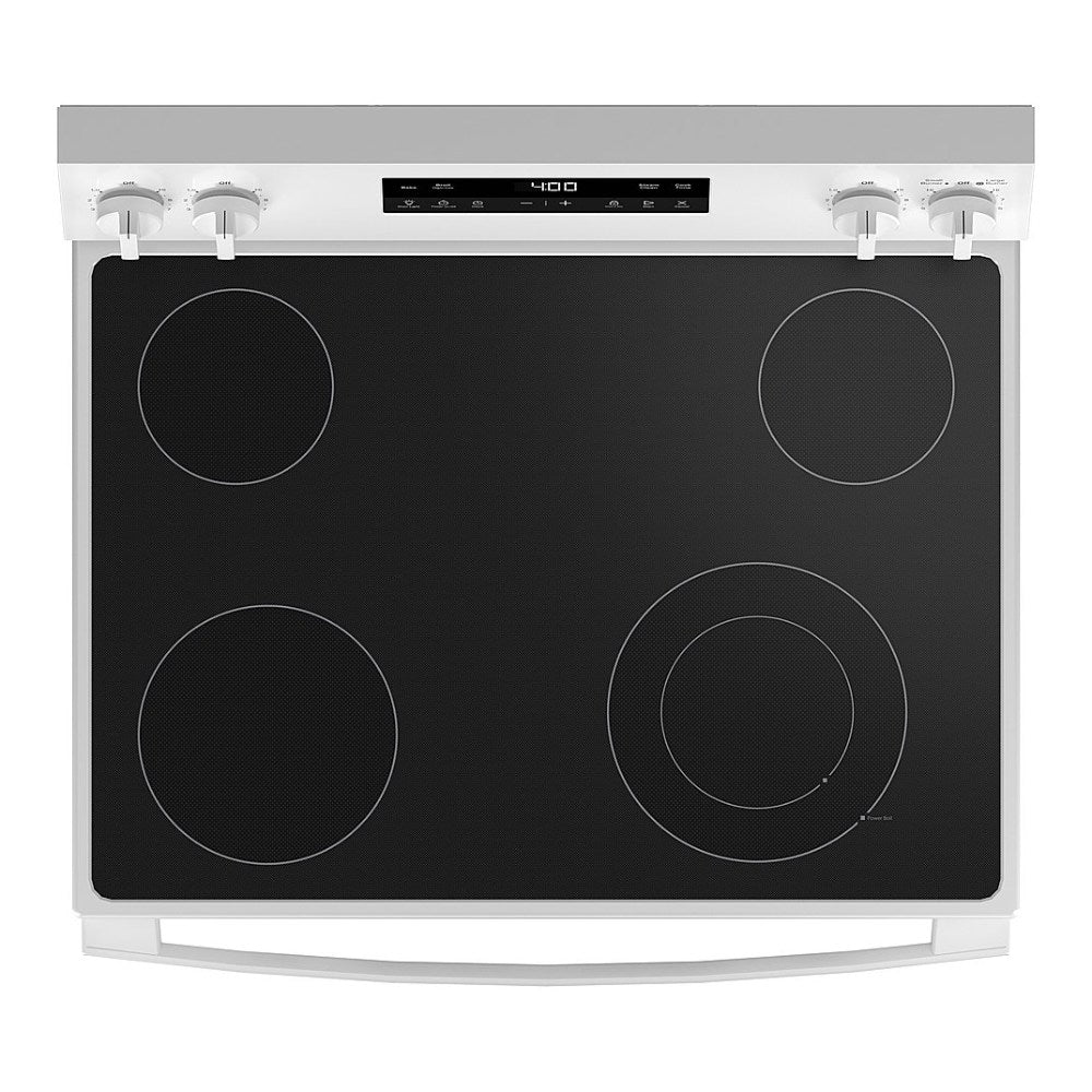 Cocina eléctrica independiente GE GRF400SVWW de 5,3 pies cúbicos con encimera radiante de 4 quemadores, color blanco